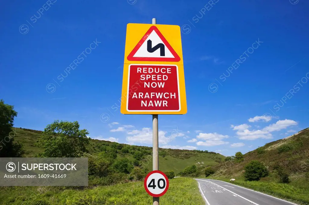 Wales, Glamorgan, Bilingual Road Sign