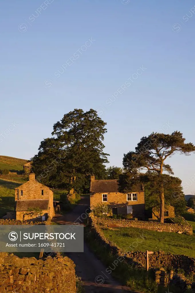England, Yorkshire, Yorkshire Dales, Swaledale, Country Road and Houses