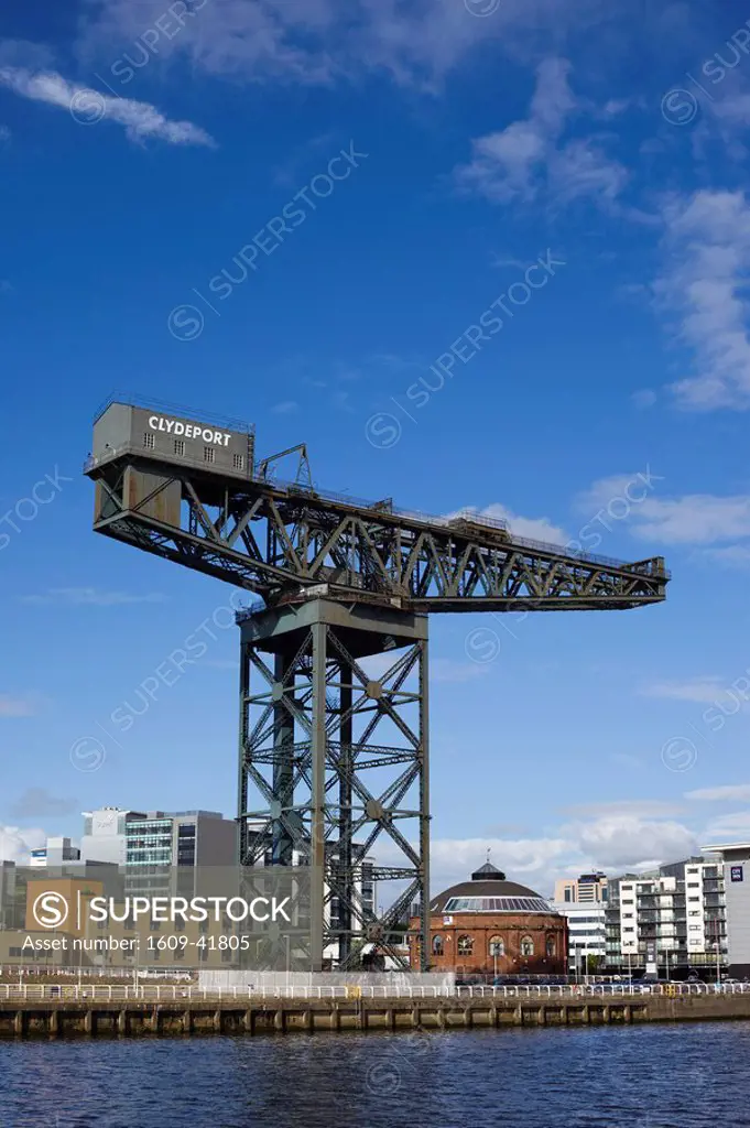 Scotland, Glasgow, Clydebank, The Finneston Crane and Modern Clydebank Skyline