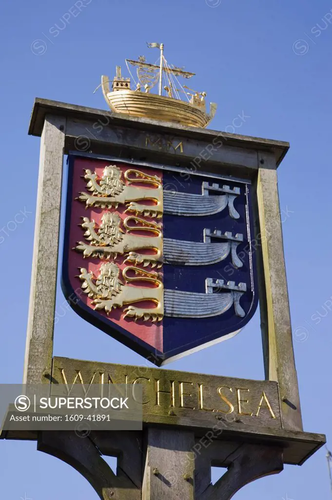 England, East Sussex, Winchelsea, Heraldic Town Sign