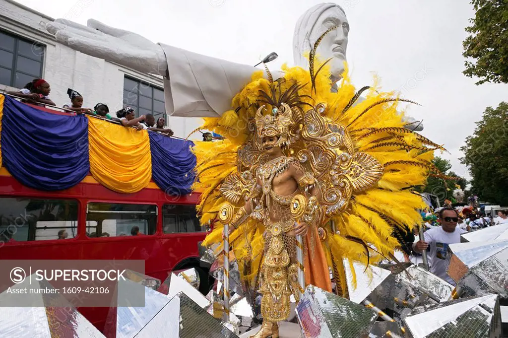 England, London, Notting Hill Carnival, Festival Participant on Float