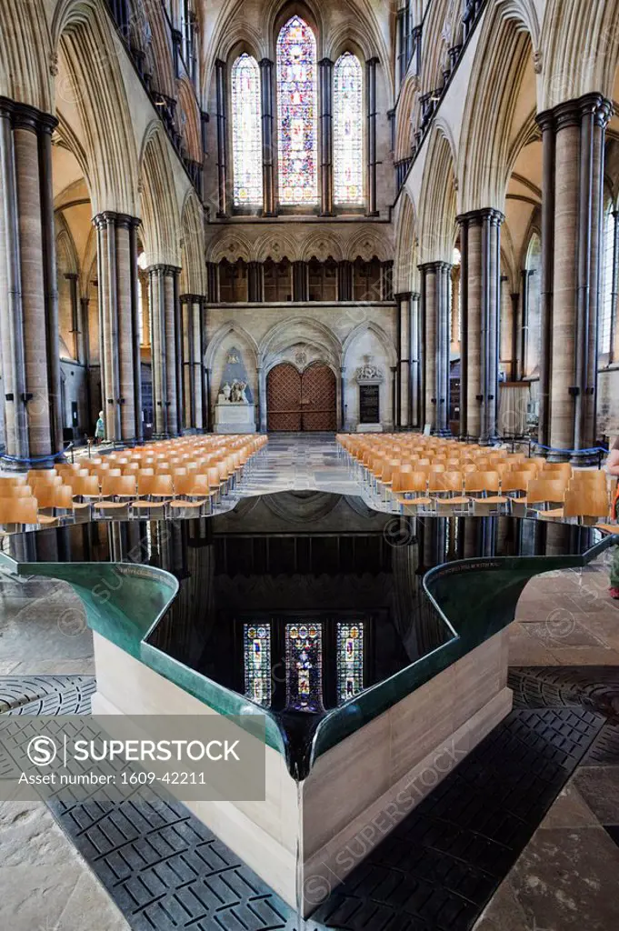 England, Wiltshire, Salisbury Cathedral, The Font designed by William Pye in 2010