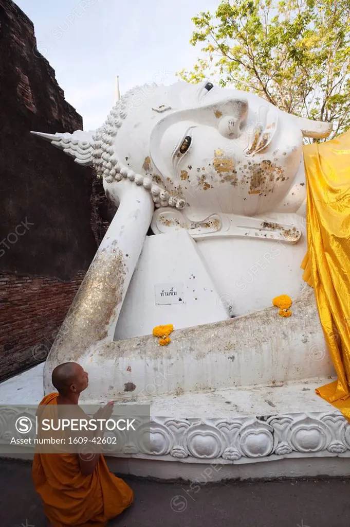 Thailand, Ayutthaya, Ayutthaya Historical Park, Reclining Buddha Statue at Wat Yai Chai Mongkhon