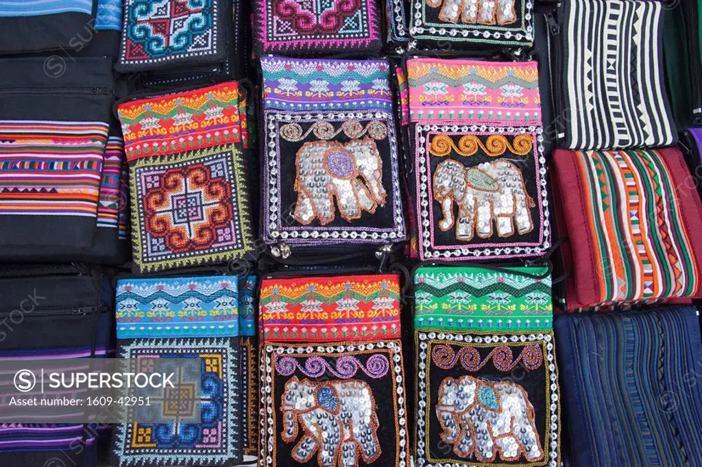 Thailand, Chiang Mai, Sunday Street Market, Souvenir Woven Hilltribe Products Display