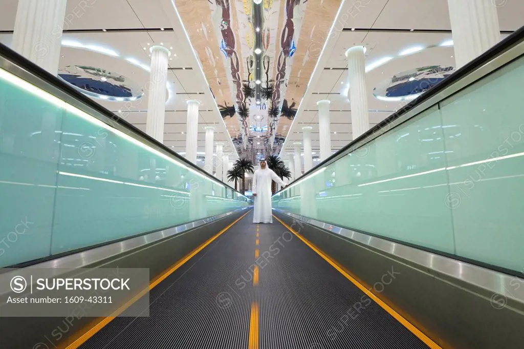 United Arab Emirates UAE, Dubai, Dubai International Airport, Terminal 3, Arrivals Hall, Moving walkway