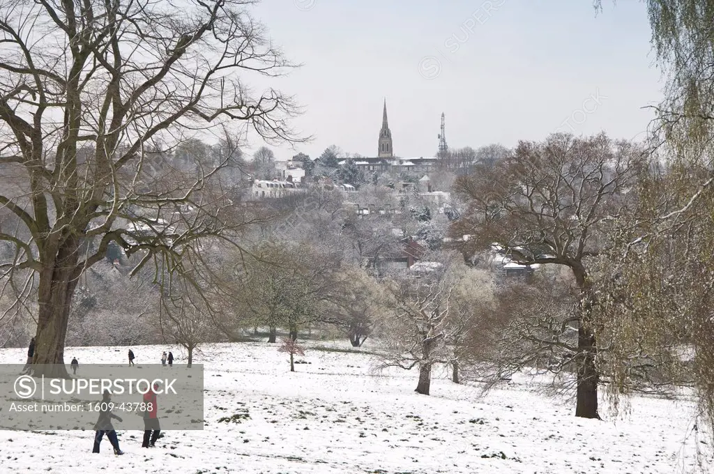 UK, England, London, Hampstead Heath in the snow