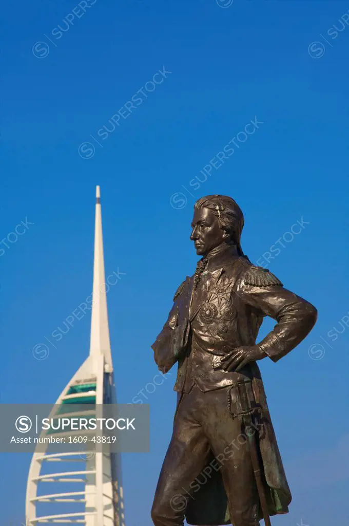 Statue of Nelson and Spinnaker Tower, Portsmouth, Hampshire, England, UK