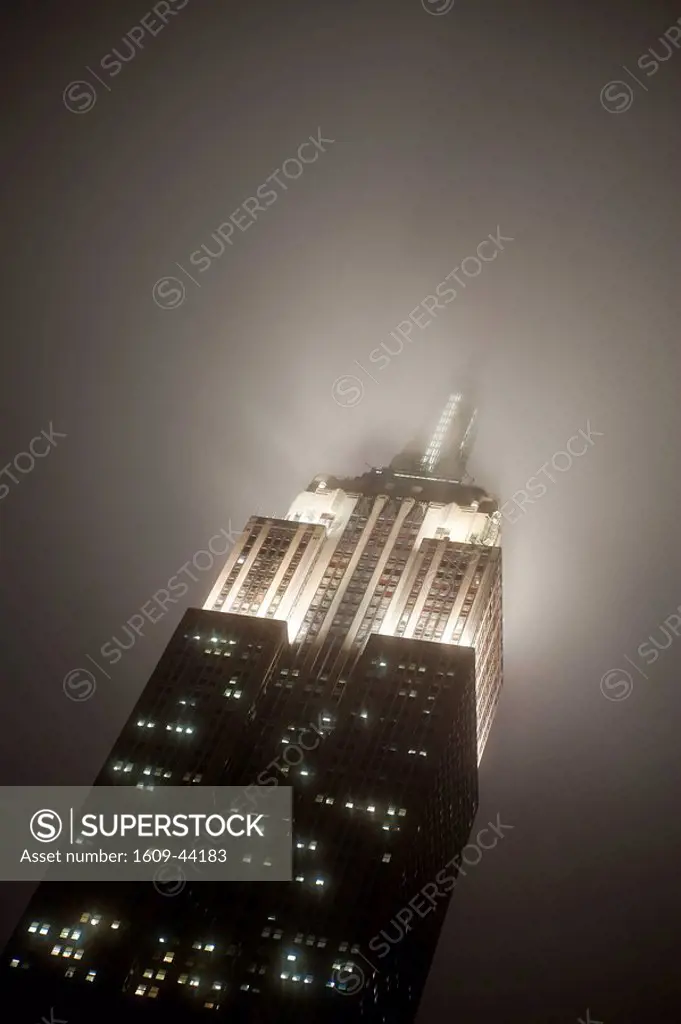 USA, New York City, Manhattan, Empire State Building on a rainy evening