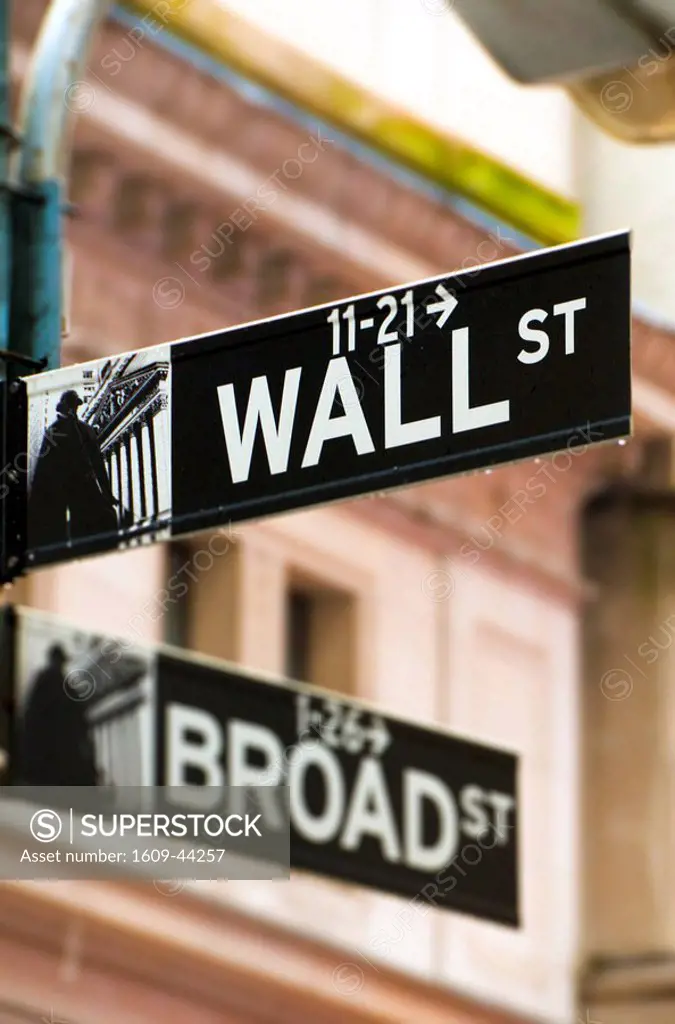 USA, New York, Manhattan, Wall Street signs