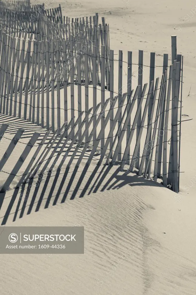 USA, New York, Long Island, The Hamptons, Westhampton Beach, beach erosion fence