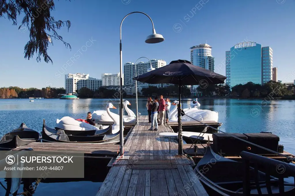 USA, Florida, Orlando, Lake Eola, swanboats