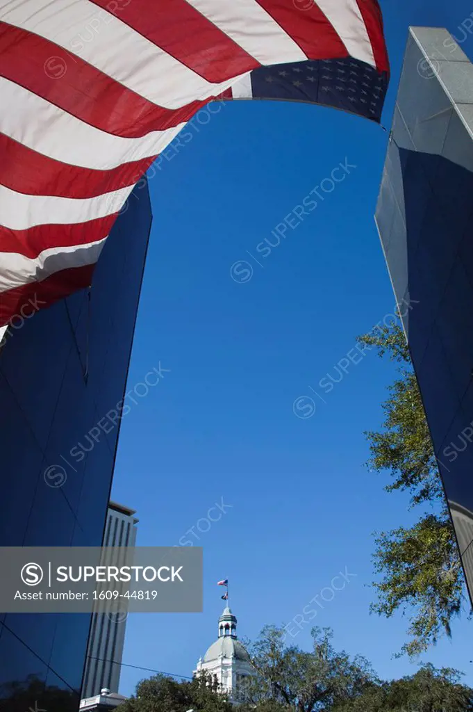 USA, Florida, Tallahassee, Vietnam Veterans Memorial, US flag