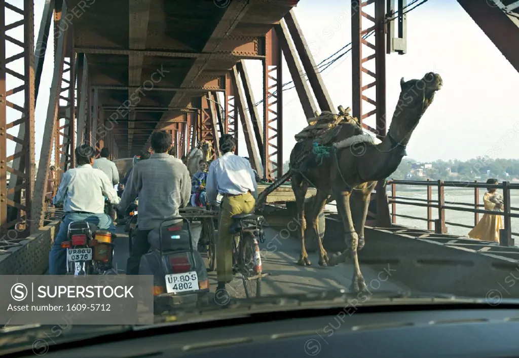 Bridge Traffic across Yamuna River, Agra, Uttar Pradesh, India