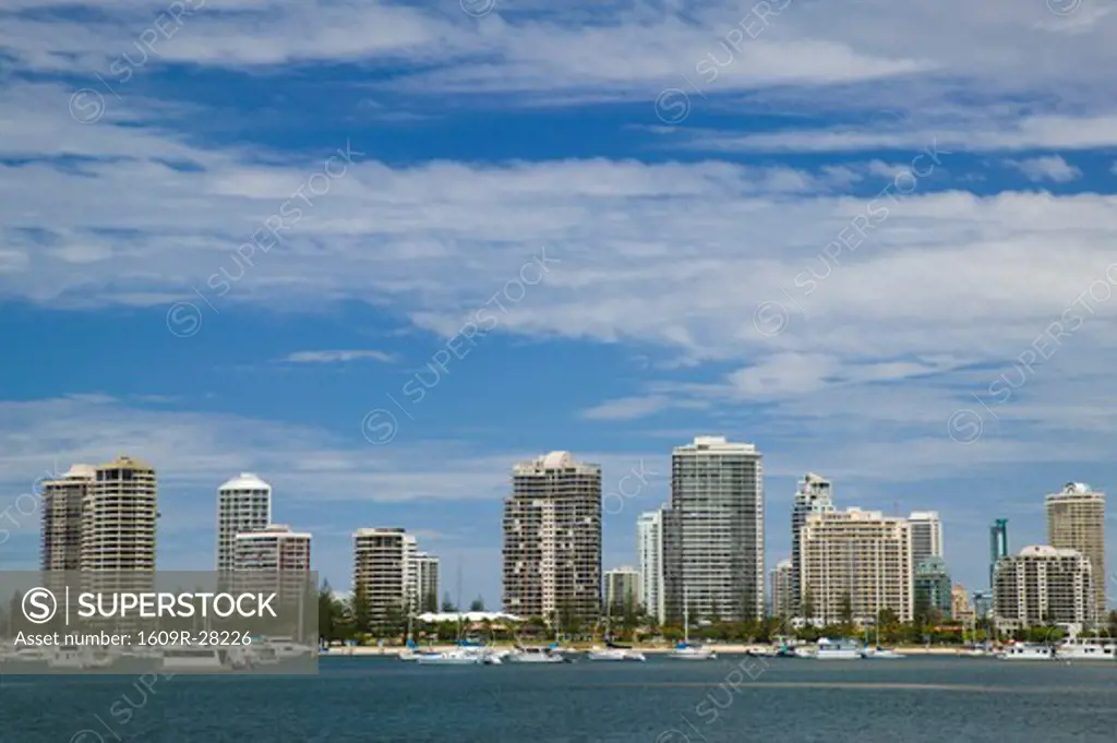 Australia, Queensland, Gold Coast, Surfer's Paradise, View of Highrise buildings from The Broadwater