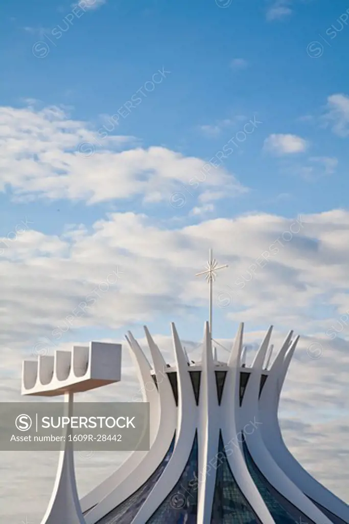 Brazil, Distrito Federal-Brasilia, Brasilia, Metropolitan Cathedral of Brasilia designed by architect Oscar Niemeyer