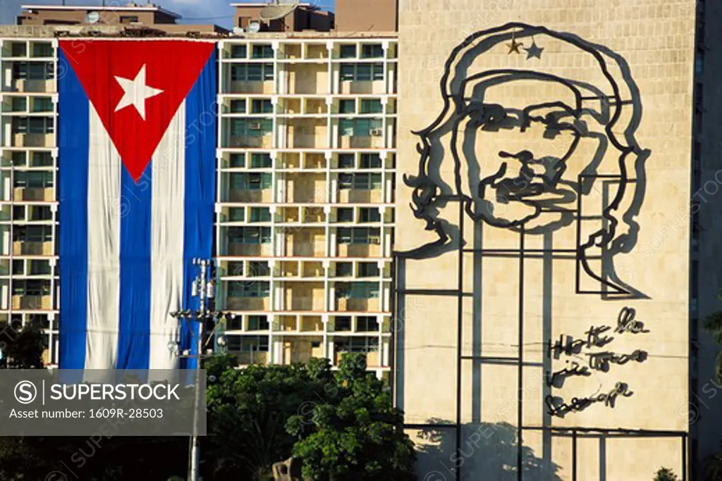 Cuban flag, Ministerio del Interior,Plaza de la Revolucion, Havana, Cuba