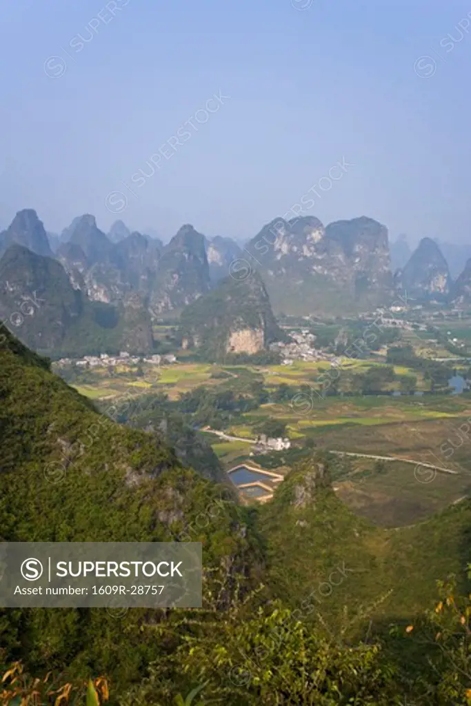 Karst Mountain Landscape, view from Moon Hill, Yangshuo, Guilin, Guangxi Province, China