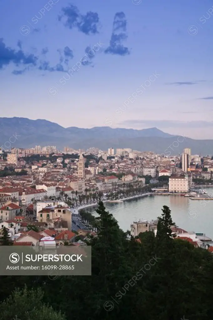 Croatia, Central Dalmatia, Split, City View from the Vidilica Viewpoint, Dusk