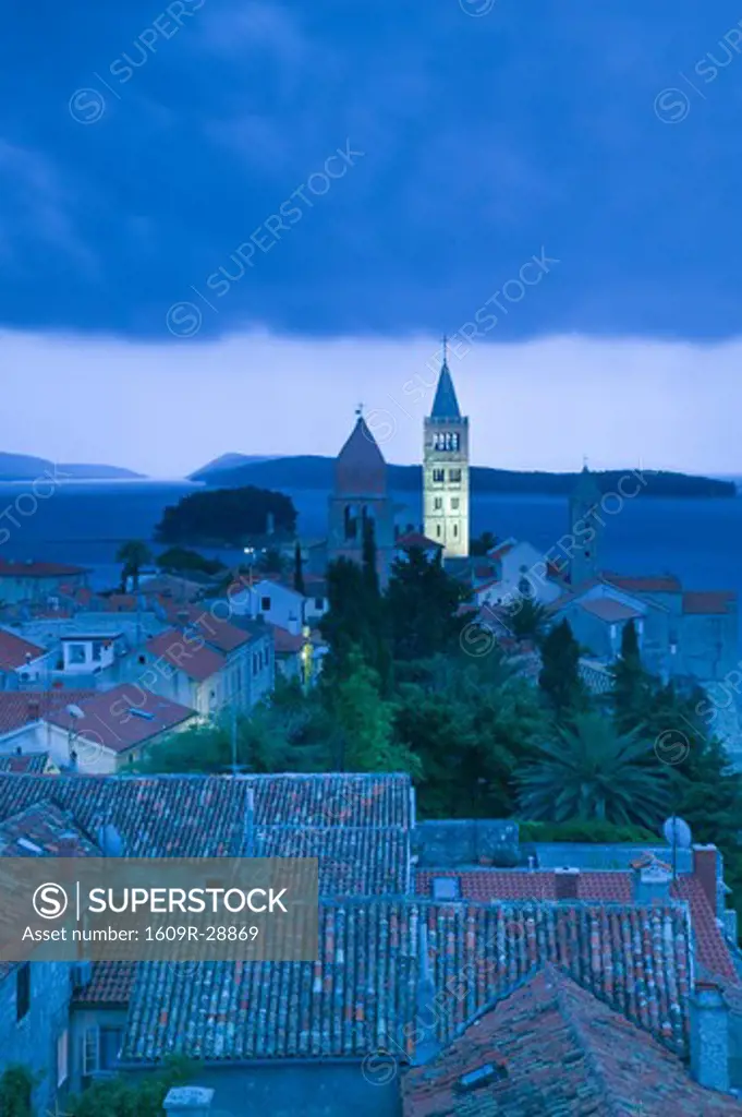 Croatia, Kvarner Region, Rab Island, Rab Town, Churches of Rab Town from 7th century belltower of the Church of St. John
