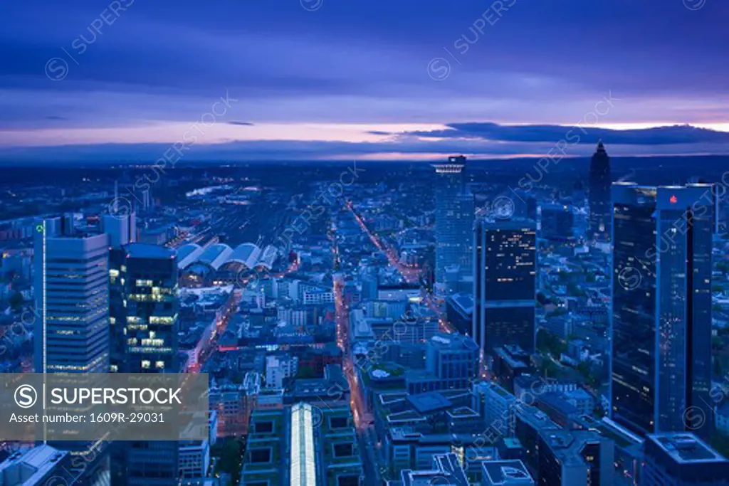 Germany, Hessen, Frankfurt-am-Main, view from the Main Tower, Financial District towers