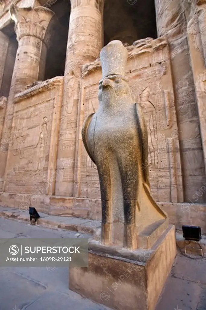 Egypt, Edfu, Temple and Statue of Orus (the Hawk God, Protector of Osiris)