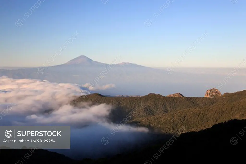 Canary Islands, La Gomera, Garajonay National Park (UNESCO Site), View of Tenerife Island and Mt Teide from La Gomera
