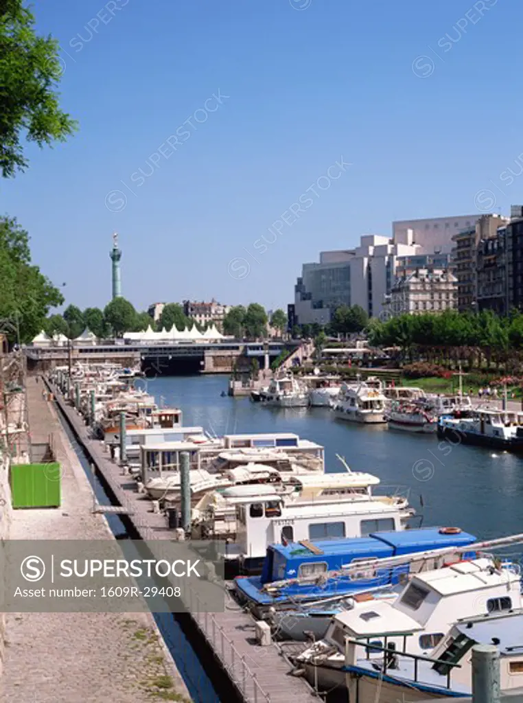 Bastille Opera and Port de Plaisance, Canal St, Martin, Paris, France