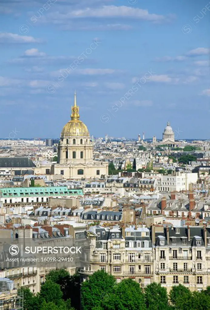 Dome des Invalides and Pantheon from Eiffel Tower, Paris, France