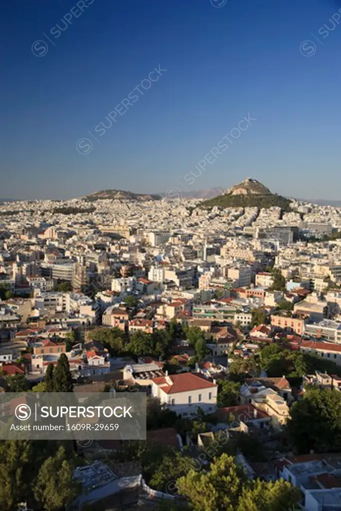 Greece, Attica, Athens, The Acropolis, Lykavittos Hill and City of Athens