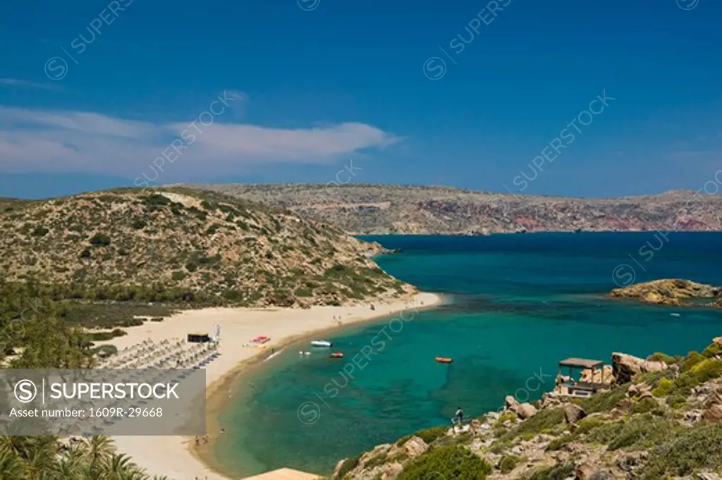 GREECE-CRETE-Lasithi Province-Vai: Vai Beach with its Roman Era Palm Grove