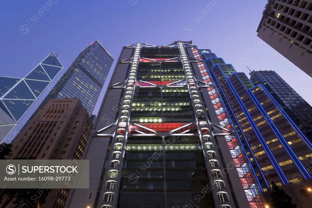 China, Hong Kong, Hong Kong Island, Central, HSBC building and the Bank of China