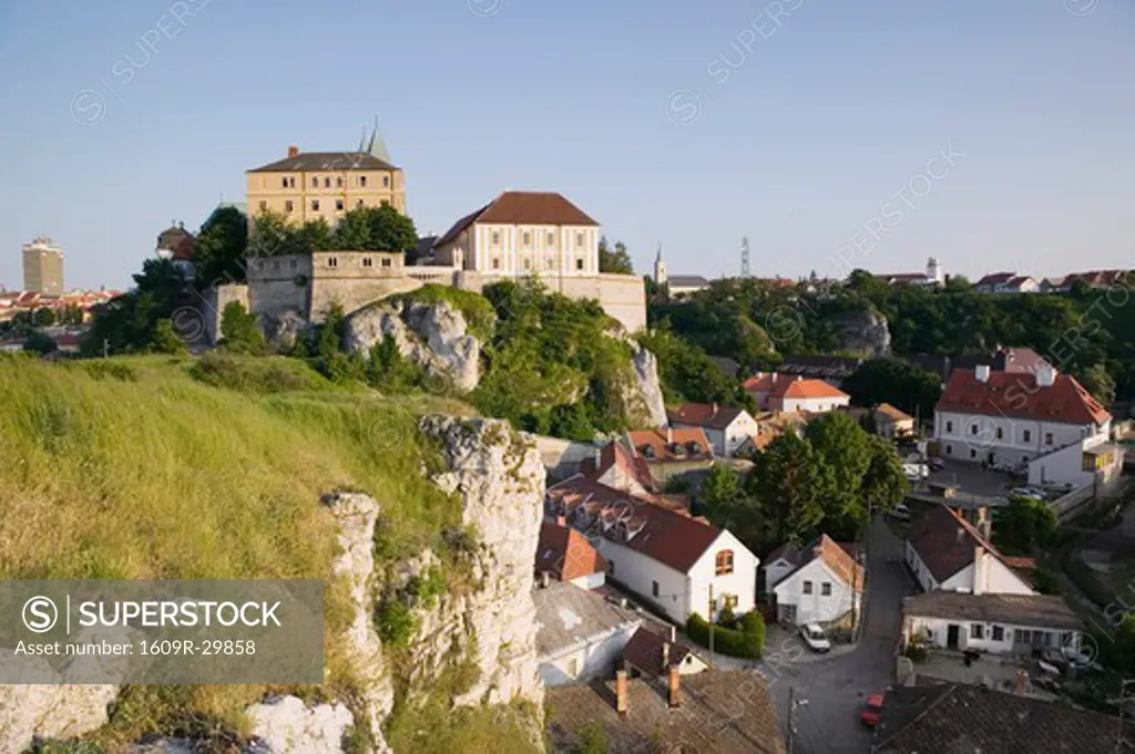 Hungary, Lake Balaton Region, Veszprem, Castle Hill seen from Benedek Hill