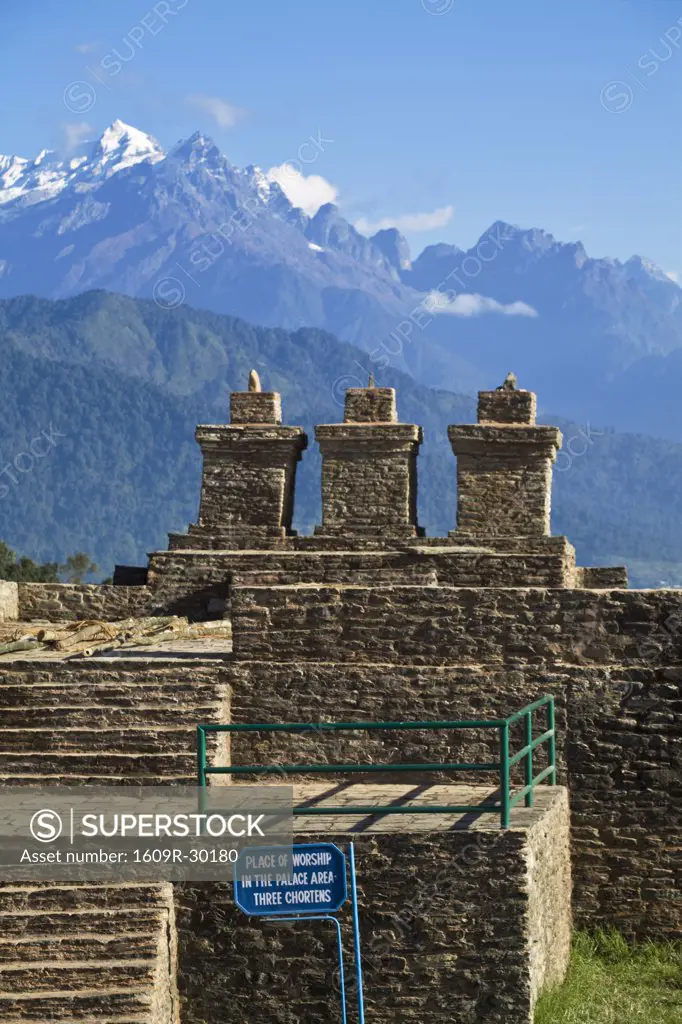 India, Sikkim, Pelling, Rabdentse Ruins, Ancient capital of Sikkim, Place of Worship, Three Chortens