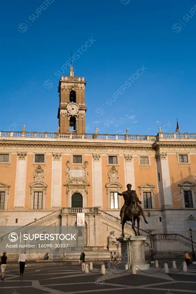 Michelangelo's Piazza del Campidoglio and Palazzo Senatorio, Rome, Italy