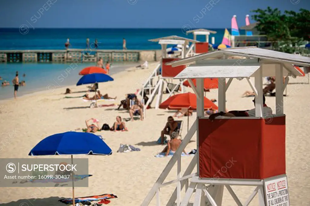 Beach and Lifeguard post, Montego Bay, Jamaica