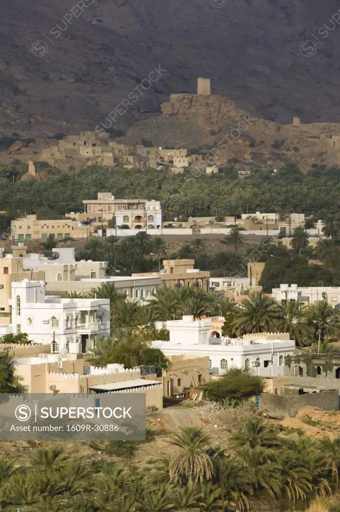 Oman, Western Hajar Mountains, Fanja, Morning View of Fanja Town off the Nizwa Highway