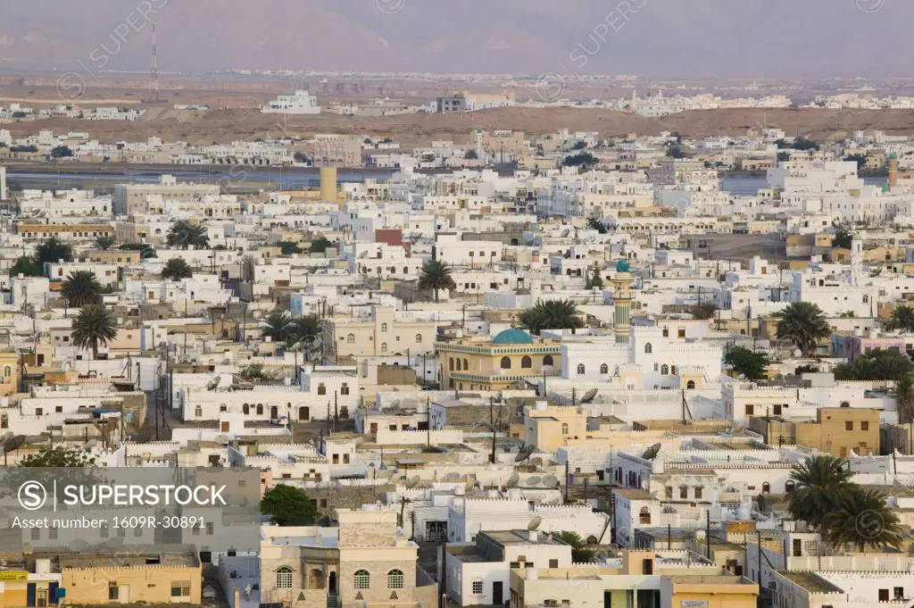 Oman,  Sharqiya Region, Sur, View of Sur Town from Ayajh Towers