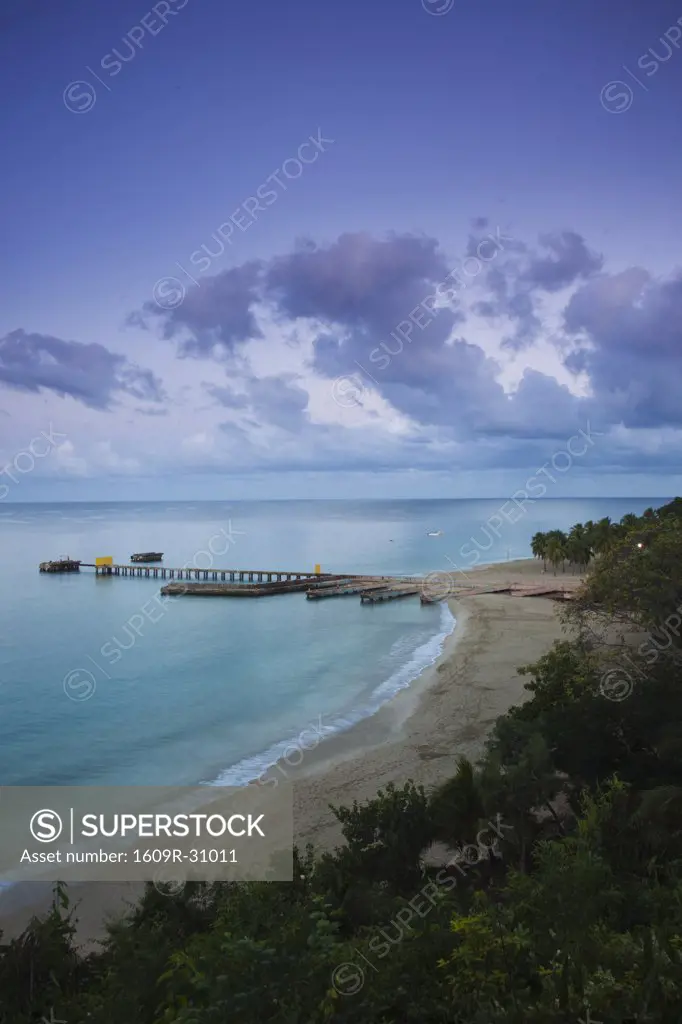 Puerto Rico, West Coast, Aguadilla, Crashboat Beach, elevated view, dawn