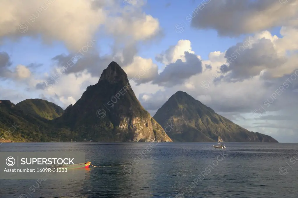 Caribbean, St Lucia, Petit and Gros Piton Mountains (UNESCO World Heritage Site)