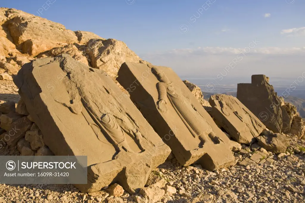 Turkey, Eastern Turkey, Adiyaman, Nemrut Dagi National Park, West Terrace, Stone reliefs