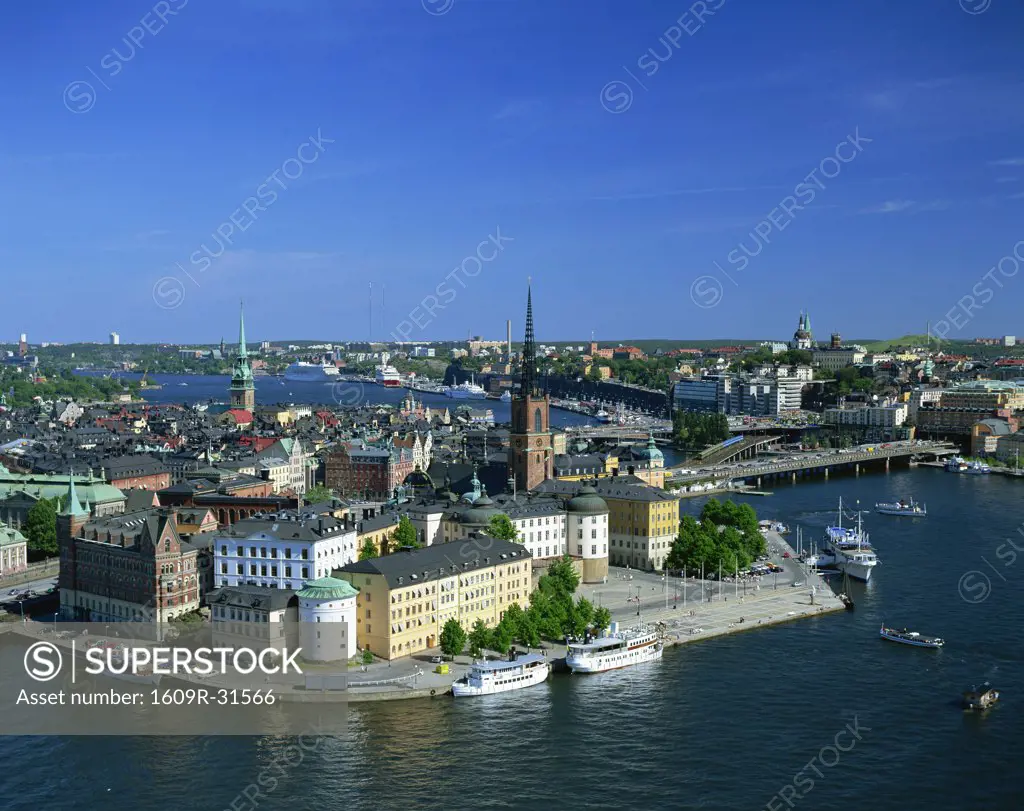 Sweden, Stockholm, Gamla Stan, Civic Centre and City Skyline