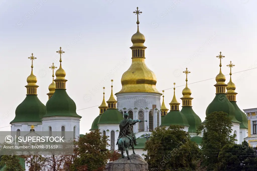 Green roof and gold domes of St Sophia Cathedral, Kiev Ukraine