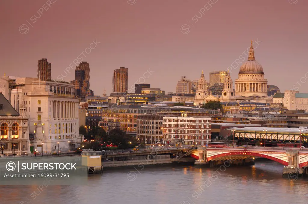 River Thames The City and St Paul's Cathedral, London, England