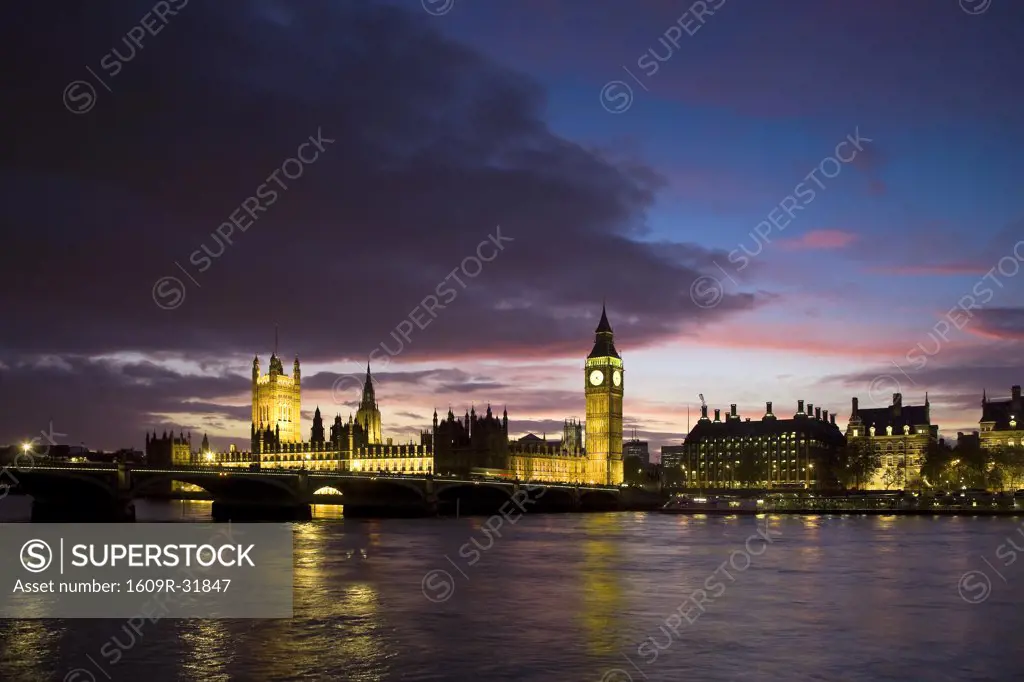 Houses of Parliament, River Thames & Westminster Bridge, London, England