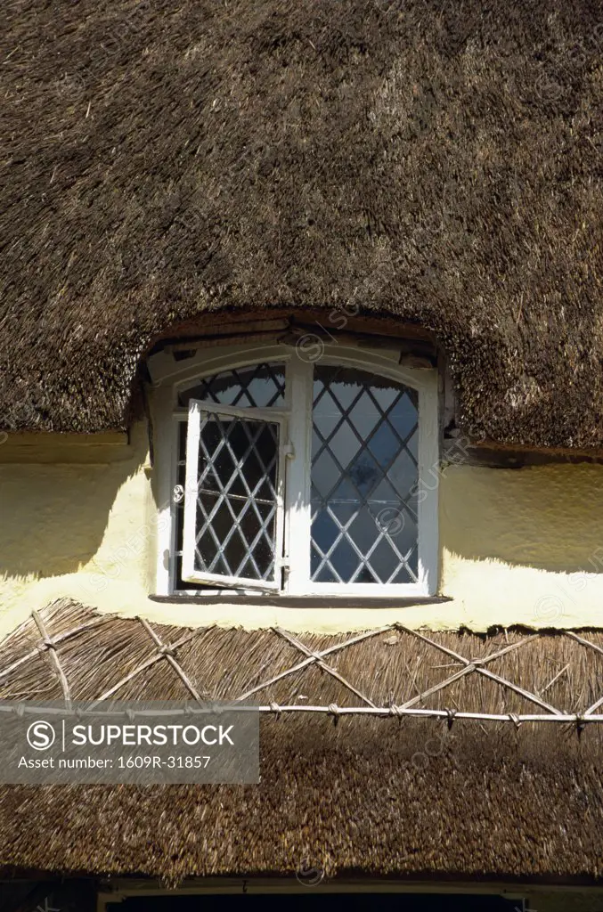 Thatched Cottage with Leaded Window, Devon, England, UK