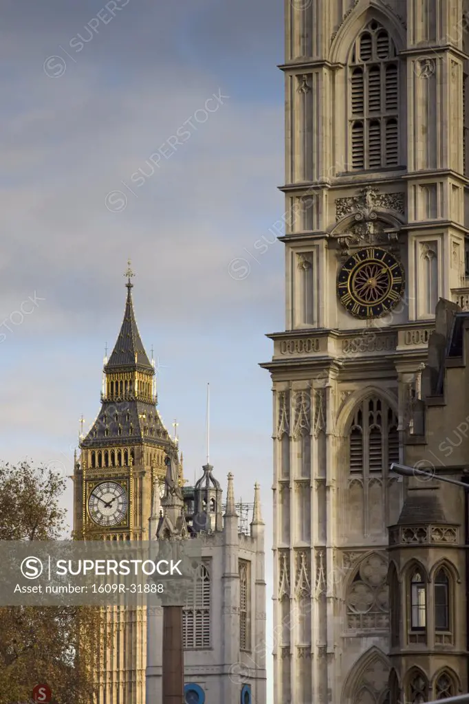 Westminster Abbey and Big Ben, London, England