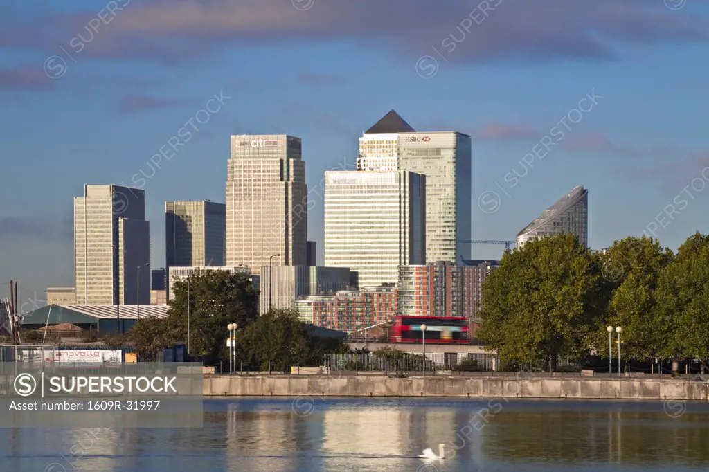 England, London, Newham,  Royal Victoria Docks, Canary Wharf buildings