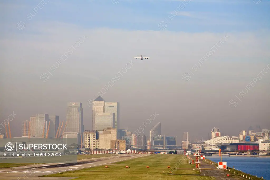 England, London, London City Airport, The  Excel Exhibition Centre,  O2 Arena and Canary Wharf