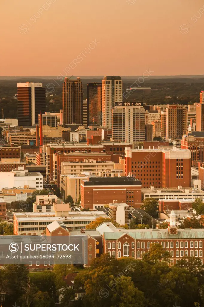 USA, Alabama, Birmingham, high angle view from Vulcan Park, dusk