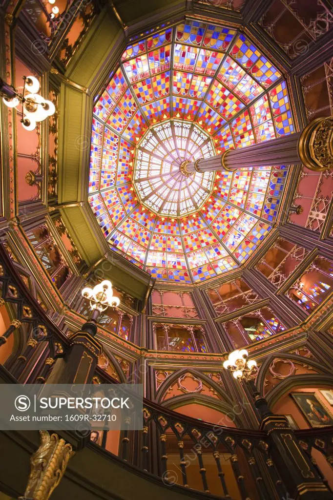 USA, Louisiana, Baton Rouge, Louisiana Old State Capitol Museum, stained-glass rotunda interior